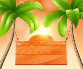 Coconut tree and Wooden Boards vector 03