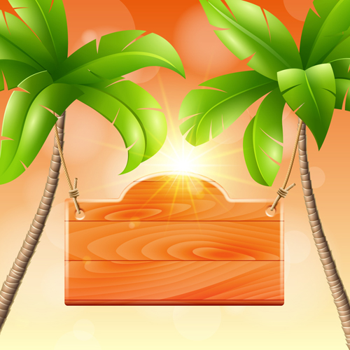 Coconut tree and Wooden Boards vector 03