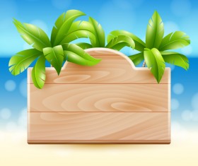 Coconut tree and Wooden Boards vector 04