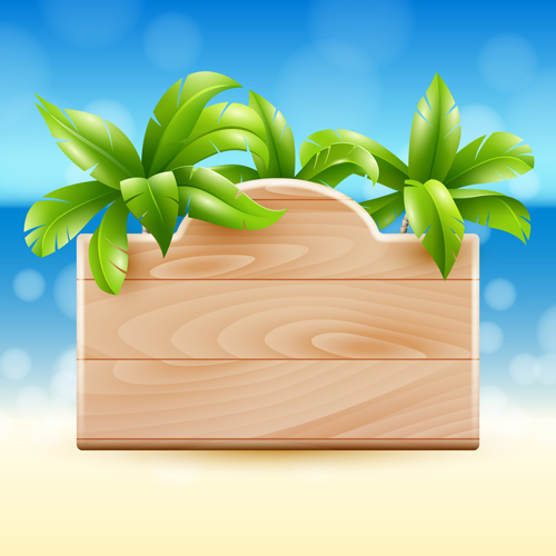Coconut tree and Wooden Boards vector 04