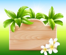 Coconut tree and Wooden Boards vector 05