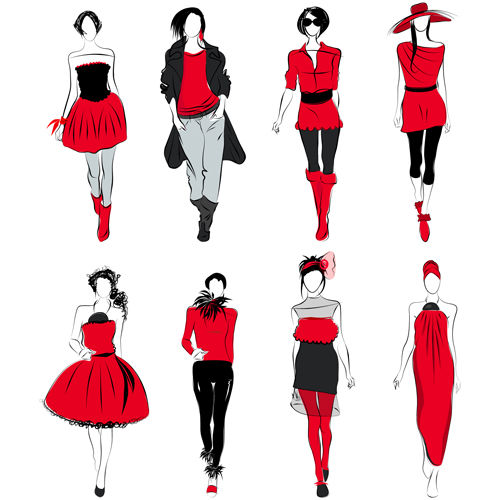 Vector Fashion girls design elements 02