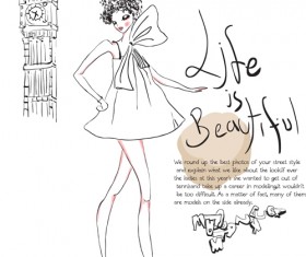 Hand drawn Fashion Girls vector 04