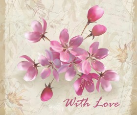 Pink Flowers Cards vector 02