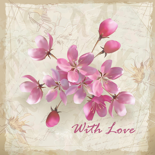 Pink Flowers Cards vector 02