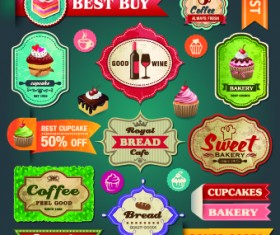 Vintage Food logo with labels vector 01