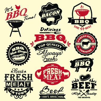 Vintage Food logo with labels vector 04