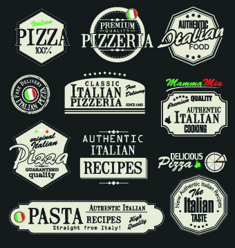 Pizza labels vector set 03