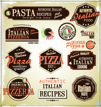 Pizza labels vector set 04