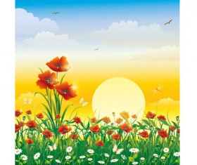 Shiny Summer flowers vector 04