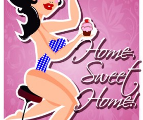 Vintage poster Woman vector 04