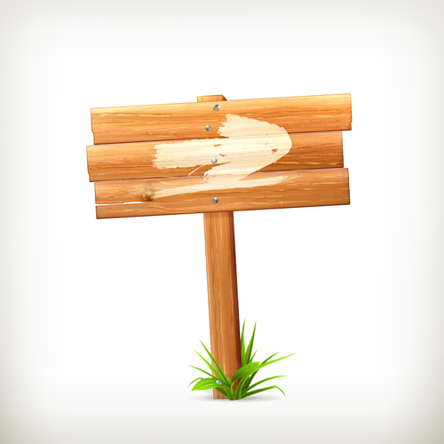 Wooden board with grass vector 01