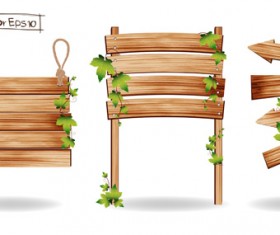 Wooden board with grass vector 03