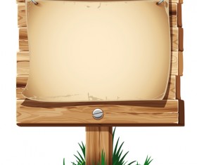 Wooden board with grass vector 05