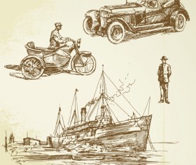 Hand drawn Retro transport elements vector 05