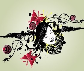 Gilr head and pattern 01 Vector