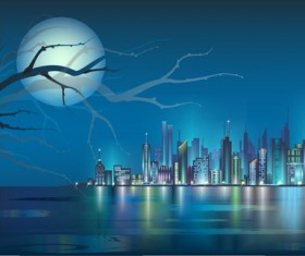 Shiny Night City landscape vector 01