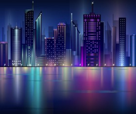 Shiny Night City landscape vector 02