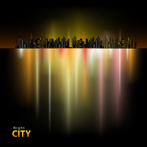 Shiny Night City landscape vector 03