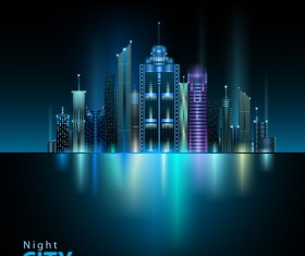 Shiny Night City landscape vector 04