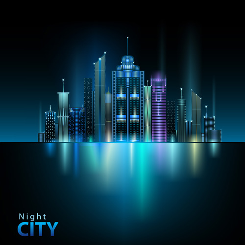 Shiny Night City landscape vector 04