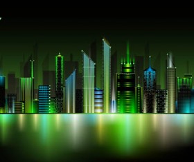 Shiny Night City landscape vector 05