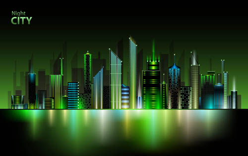 Shiny Night City landscape vector 05