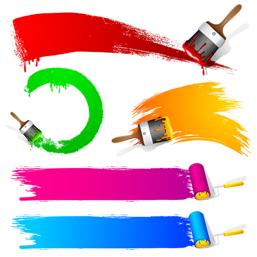 Coloful Paint brushes design elements 02