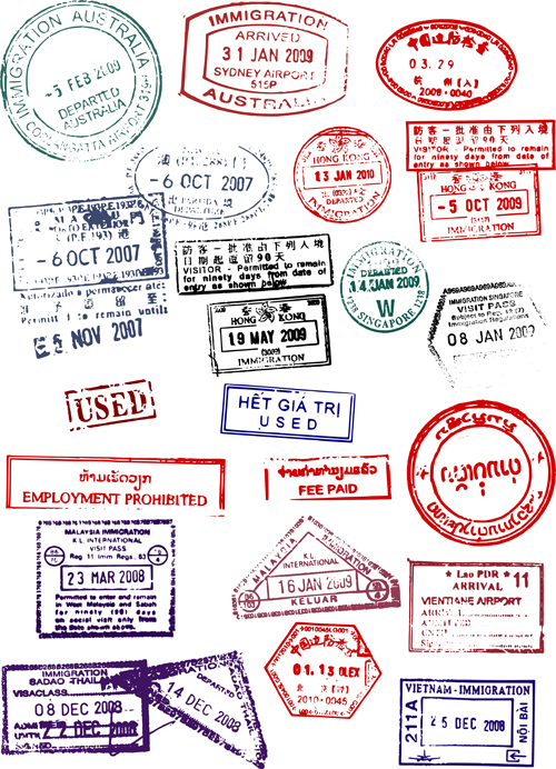 Vector Passport stamps design set 02