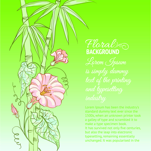 Bamboo with Flowers vector background 03