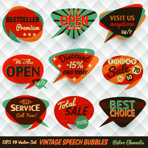 Vintage Bubbles labels vector 02