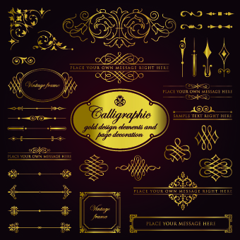 Calligraphy gold design elements vector 02