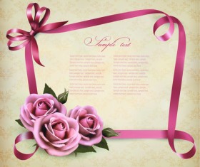 Ribbon with flower Greeting card vector 01