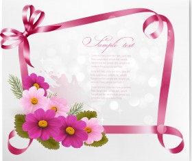 Ribbon with flower Greeting card vector 02