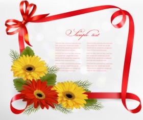 Ribbon with flower Greeting card vector 03