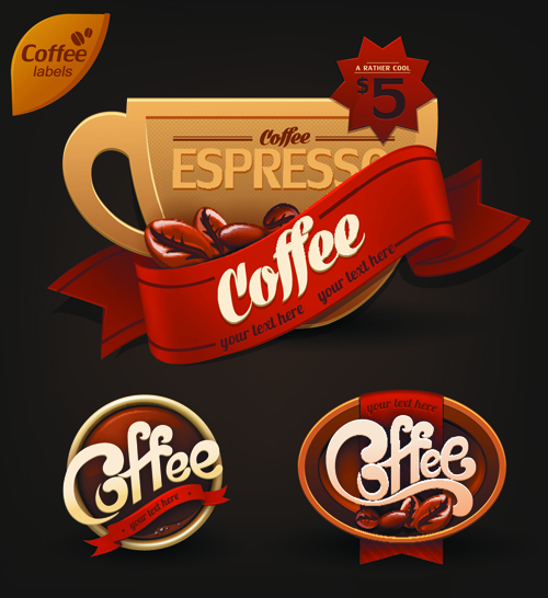 Romantic Coffee Labels design vector 04