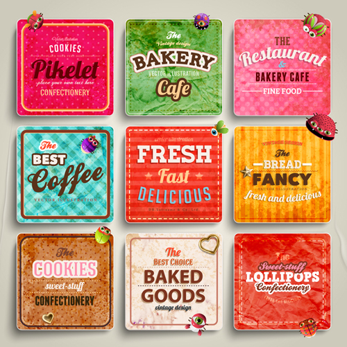 Cute Food Labels design vector 05
