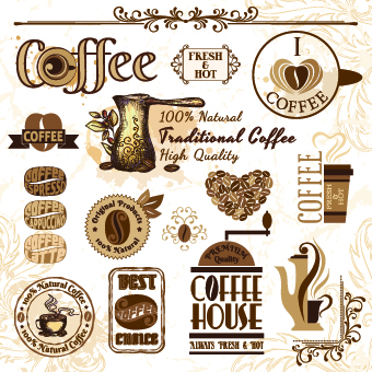 Retro Labels and stickers coffee vector 01