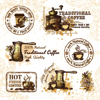 Retro Labels and stickers coffee vector 02
