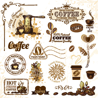 Retro Labels and stickers coffee vector 04