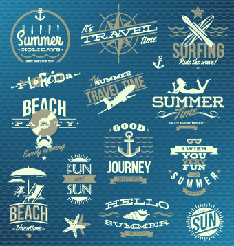 Vintage Summer vacation travel Logos vector 01