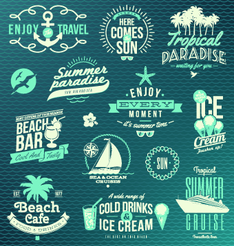 Vintage Summer vacation travel Logos vector 02