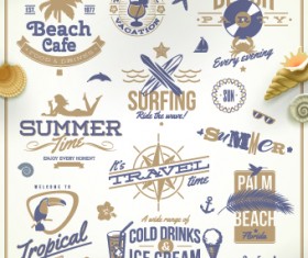 Vintage Summer vacation travel Logos vector 03