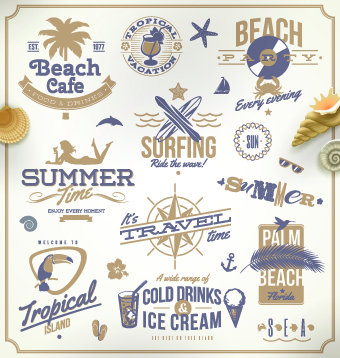 Vintage Summer vacation travel Logos vector 03