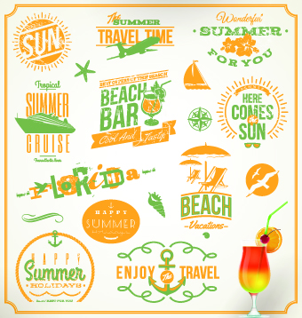 Vintage Summer vacation travel Logos vector 04