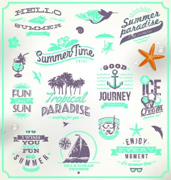 Vintage Summer vacation travel Logos vector 05