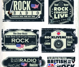 Retro rock music and jazz labels vector 06