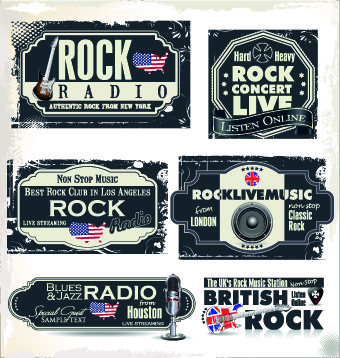 Retro rock music and jazz labels vector 06