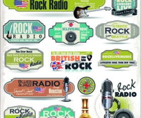Retro rock music and jazz labels vector 07