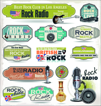 Retro rock music and jazz labels vector 07